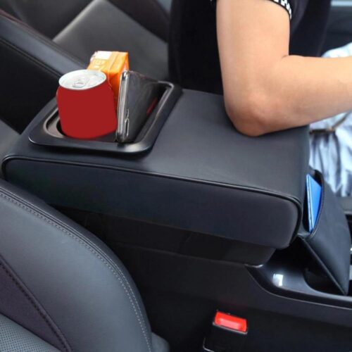 Car Armrest Leather Cushion Cup Holder Storager